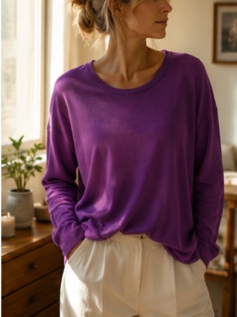 Eileen Fisher NWT Cozy Brushed Terry Hug Box Top XL Purple Tencel Lyocell